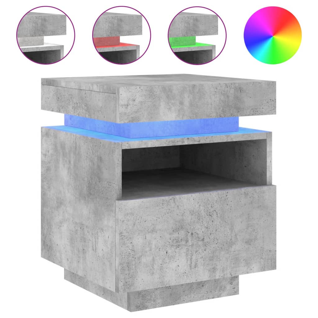 Comodino Con Luci Led 40X39X48,5 Cm Grigio Cemento
