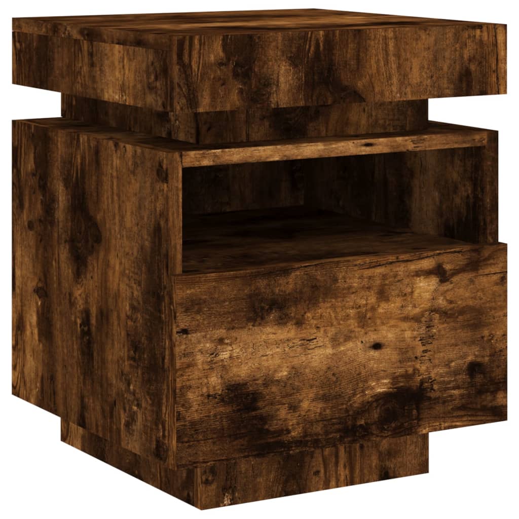 Comodino Con Luci Led 40X39X48,5 Cm Rovere Fumo