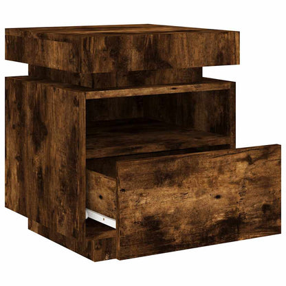 Comodino Con Luci Led 40X39X48,5 Cm Rovere Fumo