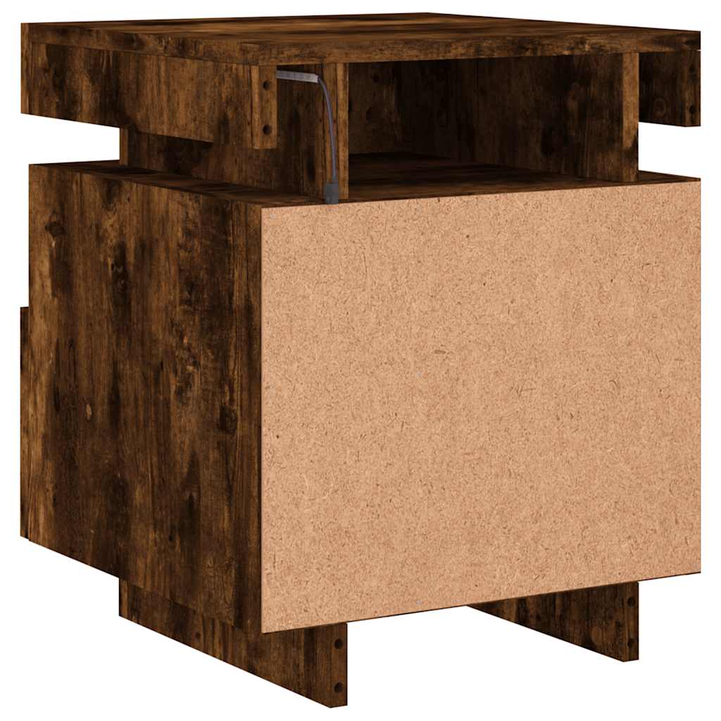 Comodino Con Luci Led 40X39X48,5 Cm Rovere Fumo