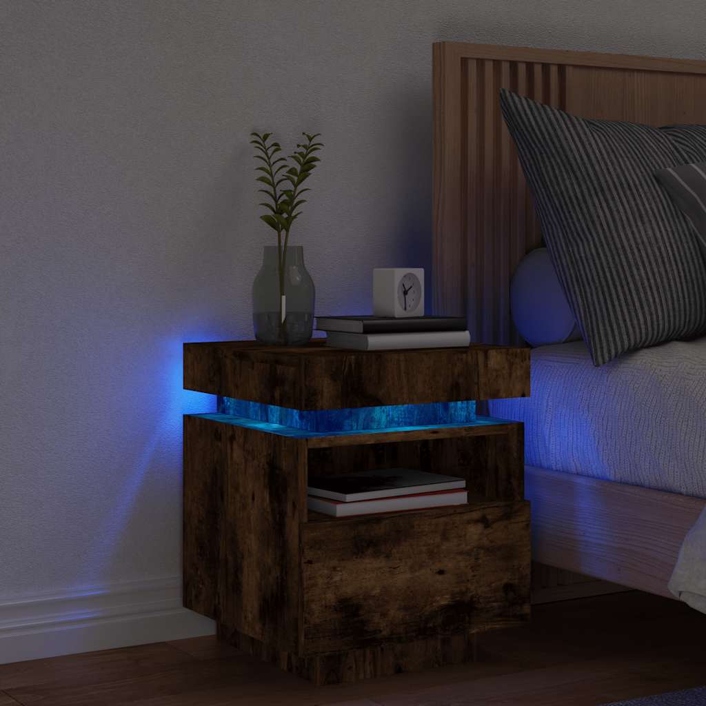 Comodino Con Luci Led 40X39X48,5 Cm Rovere Fumo