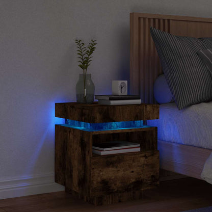 Comodino Con Luci Led 40X39X48,5 Cm Rovere Fumo