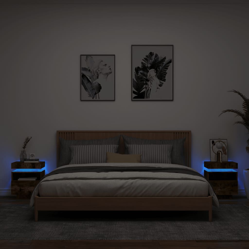 Comodino Con Luci Led 40X39X48,5 Cm Rovere Fumo