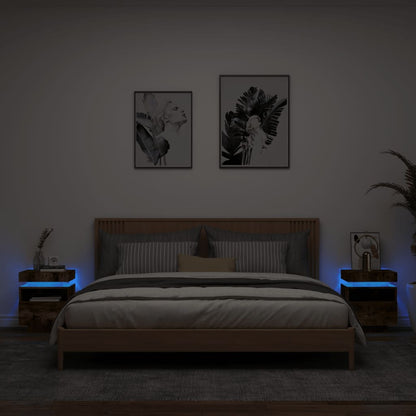 Comodino Con Luci Led 40X39X48,5 Cm Rovere Fumo