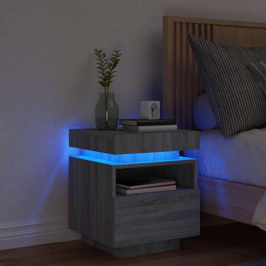 Comodini Con Luci Led 2Pz 40X39X48,5 Cm Grigio Sonoma
