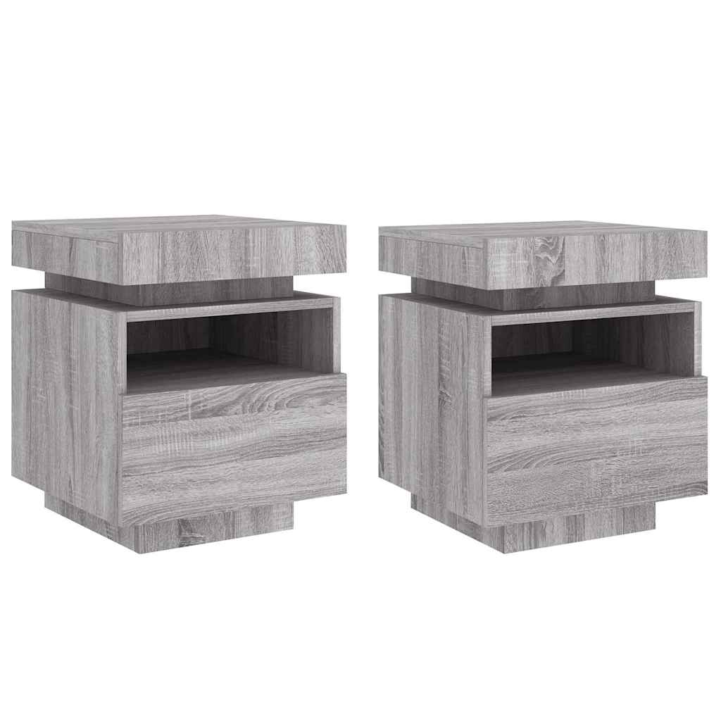 Comodini Con Luci Led 2Pz 40X39X48,5 Cm Grigio Sonoma