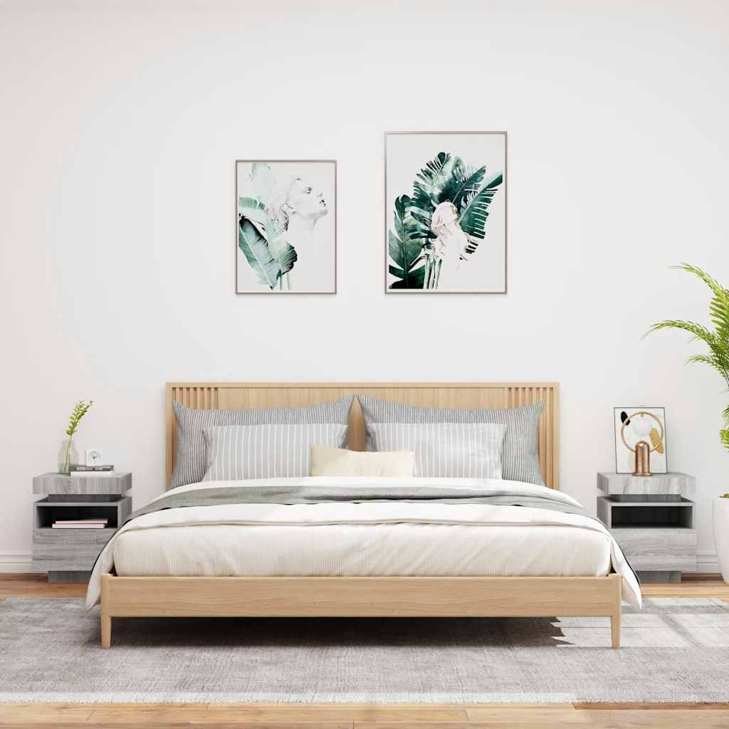 Comodini Con Luci Led 2Pz 40X39X48,5 Cm Grigio Sonoma