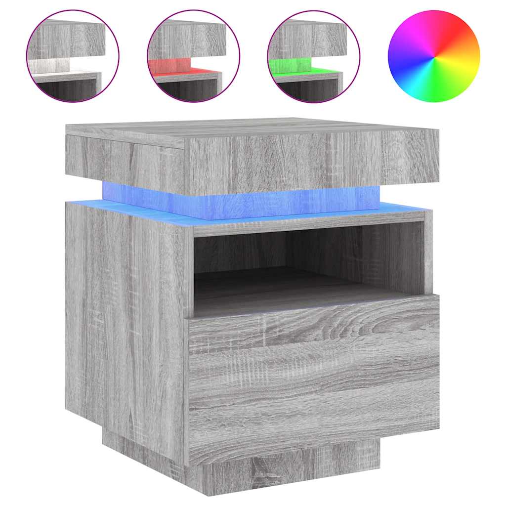 Comodini Con Luci Led 2Pz 40X39X48,5 Cm Grigio Sonoma