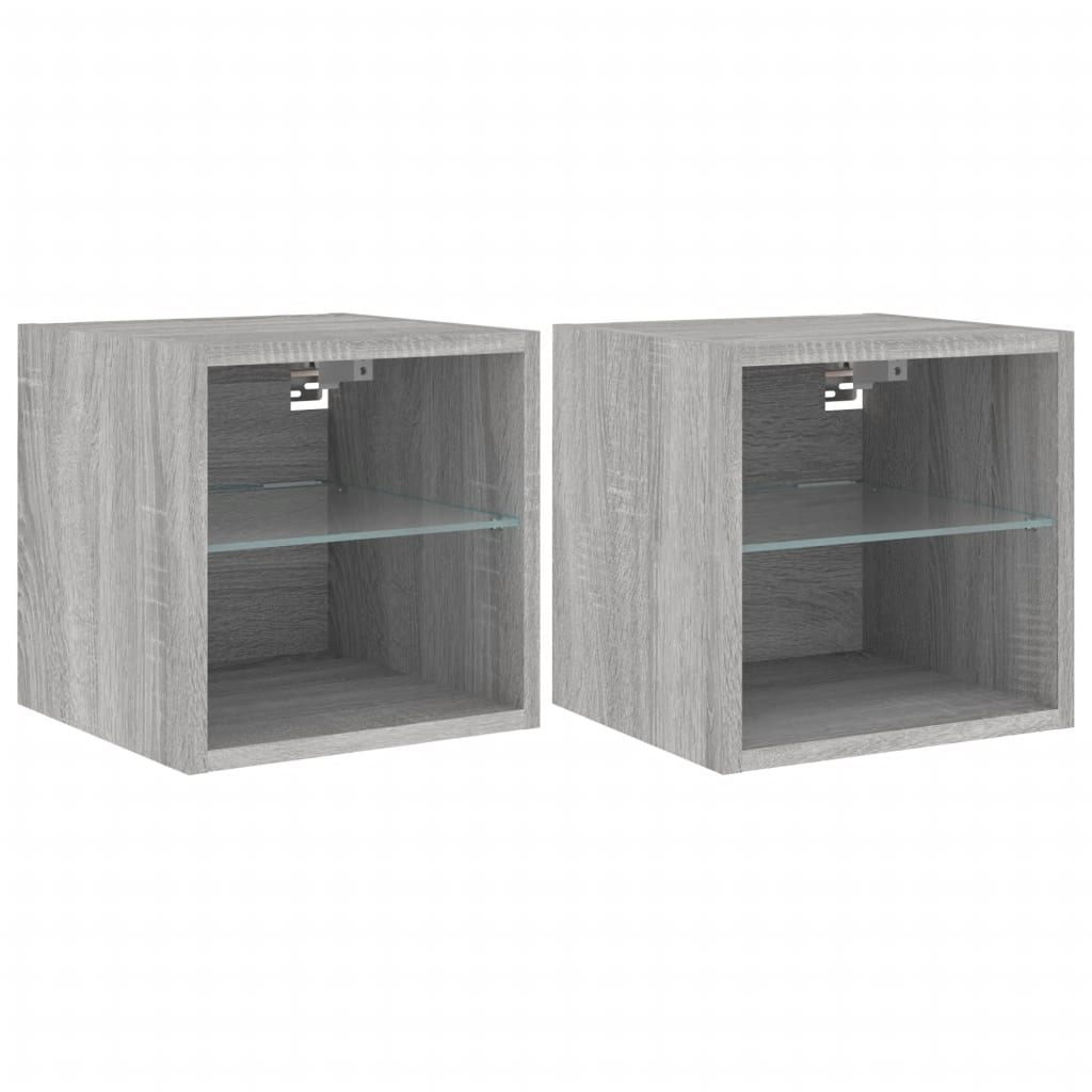 Mobili Tv A Parete Con Luci Led 2Pz Grigio Sonoma 30X28,5X30 Cm