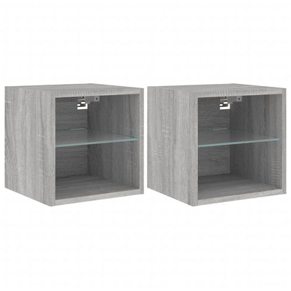 Mobili Tv A Parete Con Luci Led 2Pz Grigio Sonoma 30X28,5X30 Cm