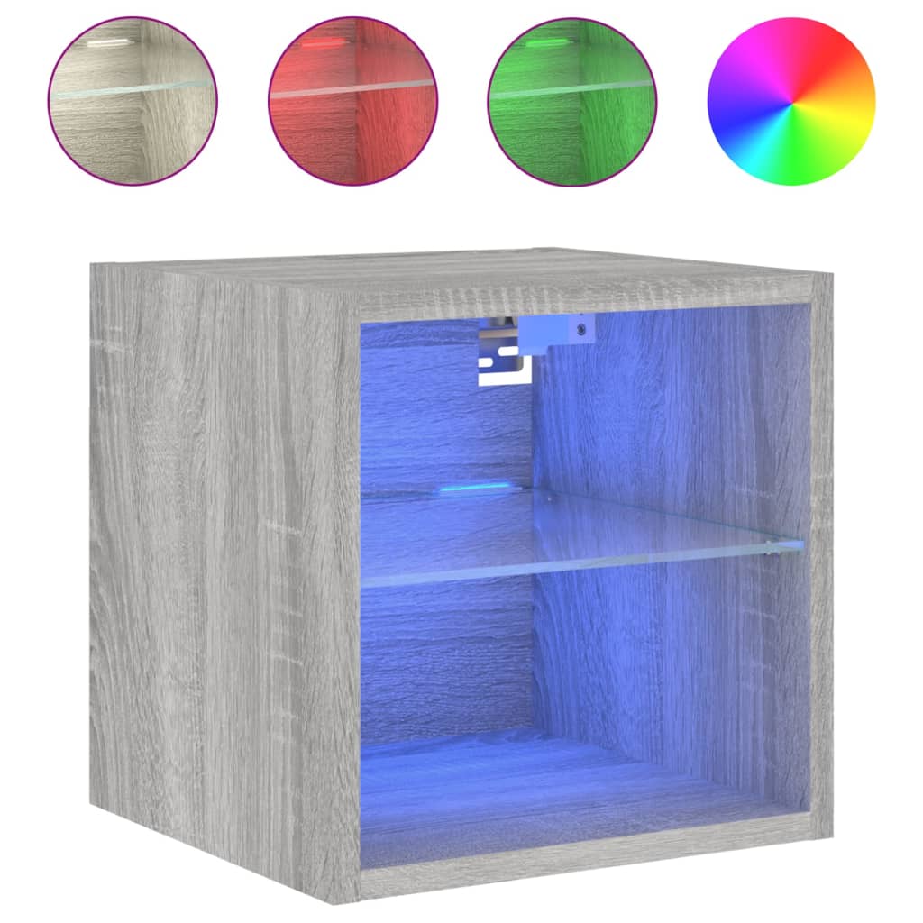 Mobili Tv A Parete Con Luci Led 2Pz Grigio Sonoma 30X28,5X30 Cm