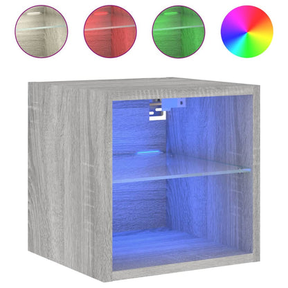 Mobili Tv A Parete Con Luci Led 2Pz Grigio Sonoma 30X28,5X30 Cm