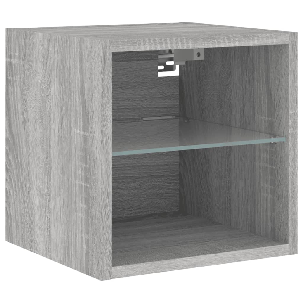 Mobili Tv A Parete Con Luci Led 2Pz Grigio Sonoma 30X28,5X30 Cm