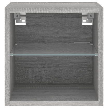 Mobili Tv A Parete Con Luci Led 2Pz Grigio Sonoma 30X28,5X30 Cm