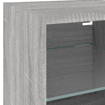 Mobili Tv A Parete Con Luci Led 2Pz Grigio Sonoma 30X28,5X30 Cm
