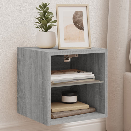 Mobili Tv A Parete Con Luci Led 2Pz Grigio Sonoma 30X28,5X30 Cm