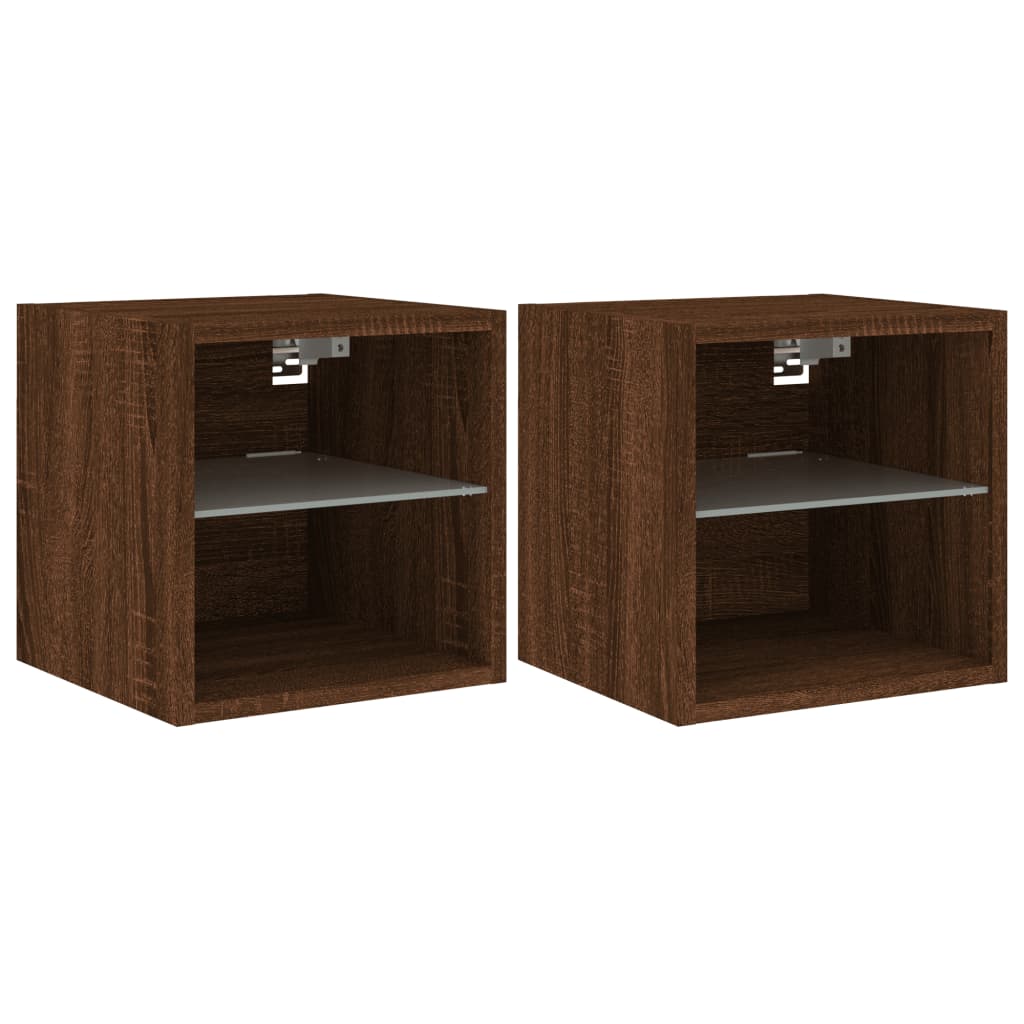 Mobili Tv A Parete Con Luci Led 2Pz Rovere Marrone 30X28,5X30Cm