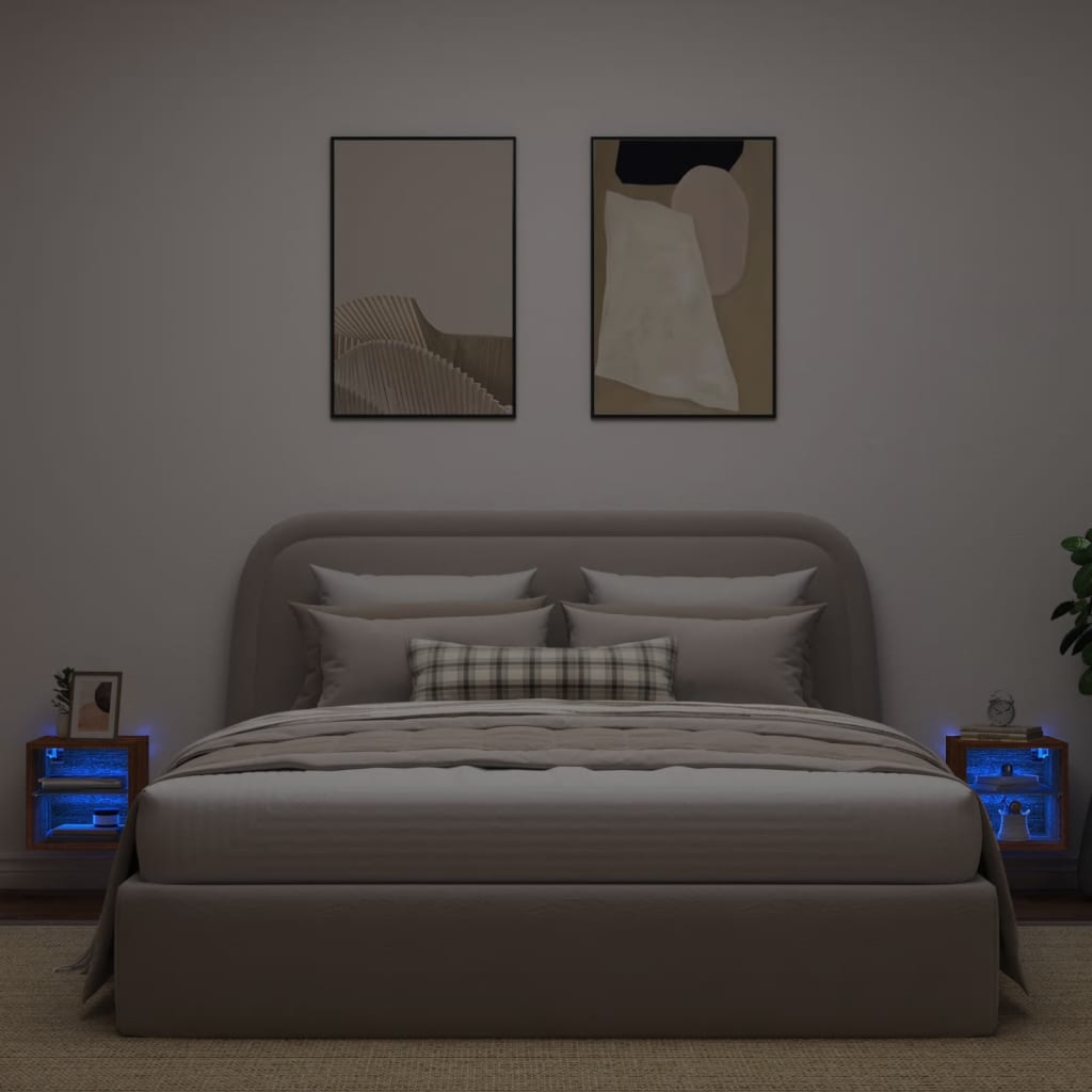 Mobili Tv A Parete Con Luci Led 2Pz Rovere Marrone 30X28,5X30Cm