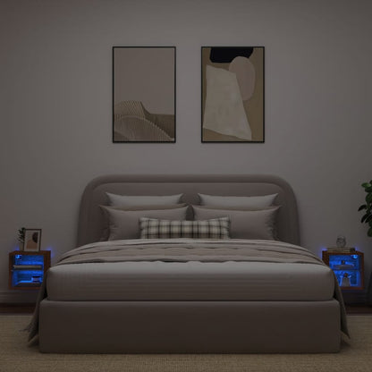 Mobili Tv A Parete Con Luci Led 2Pz Rovere Marrone 30X28,5X30Cm