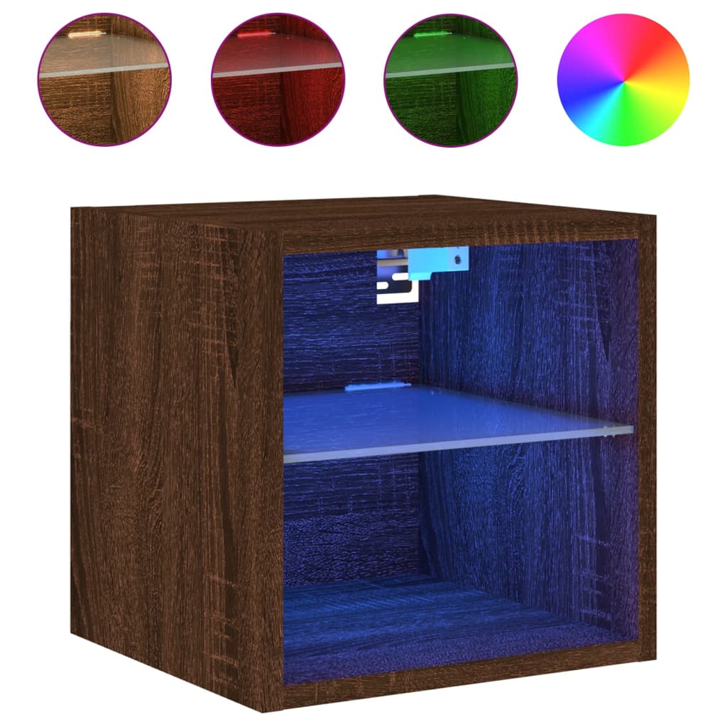 Mobili Tv A Parete Con Luci Led 2Pz Rovere Marrone 30X28,5X30Cm