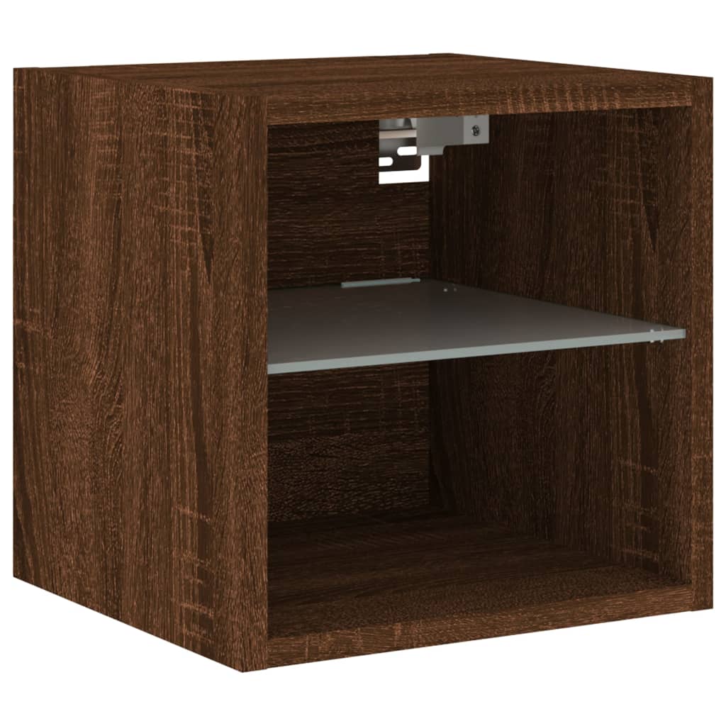 Mobili Tv A Parete Con Luci Led 2Pz Rovere Marrone 30X28,5X30Cm