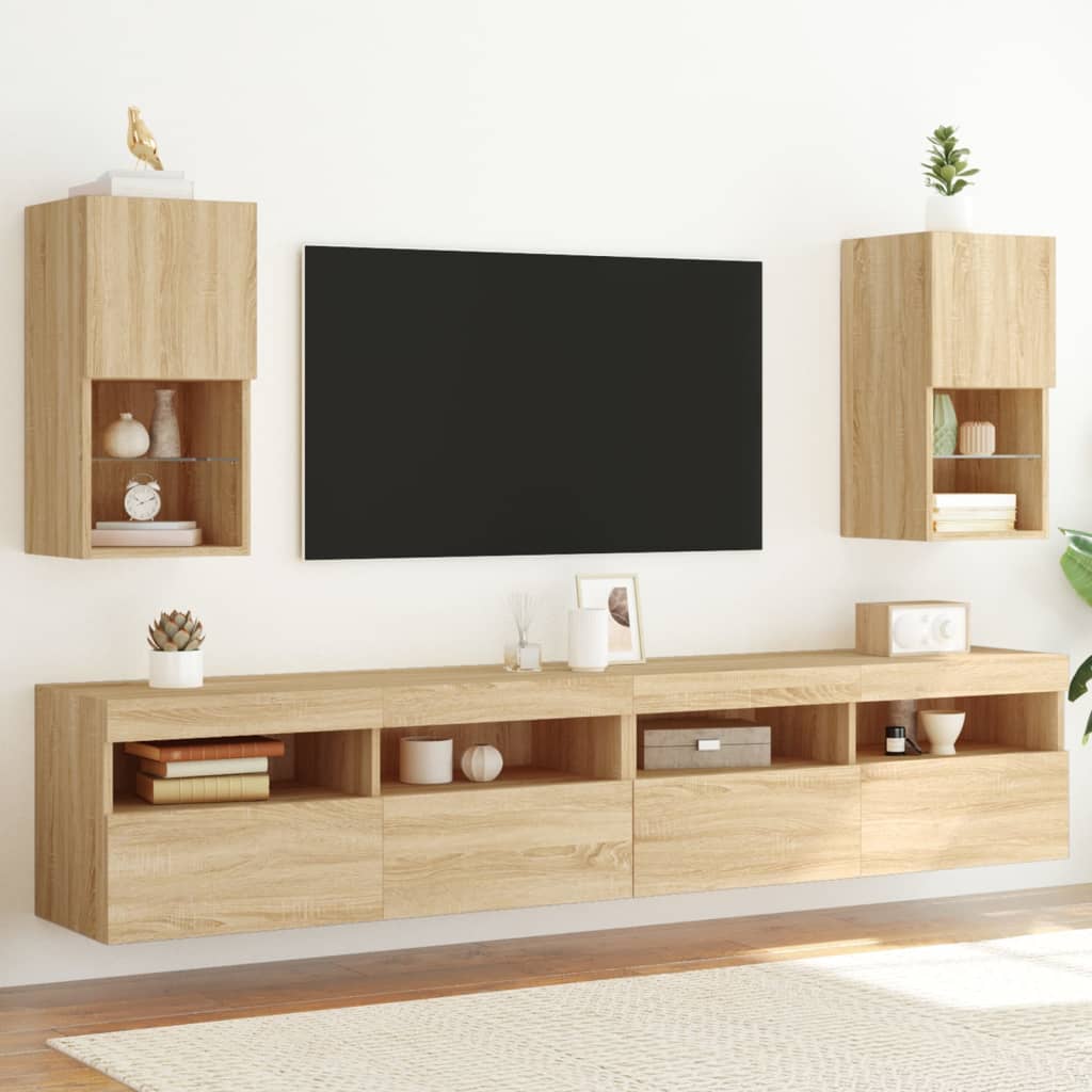 Mobili Tv Con Luci Led 2 Pz 30,5X30X102 Cm