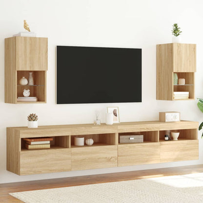 Mobili Tv Con Luci Led 2 Pz 30,5X30X102 Cm
