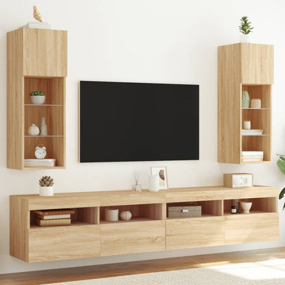 Mobili Tv Con Luci Led 2 Pz 30,5X30X102 Cm