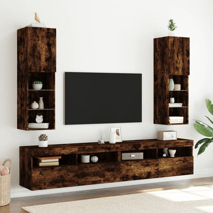 Mobili Tv Con Luci Led 2 Pz 30,5X30X102 Cm