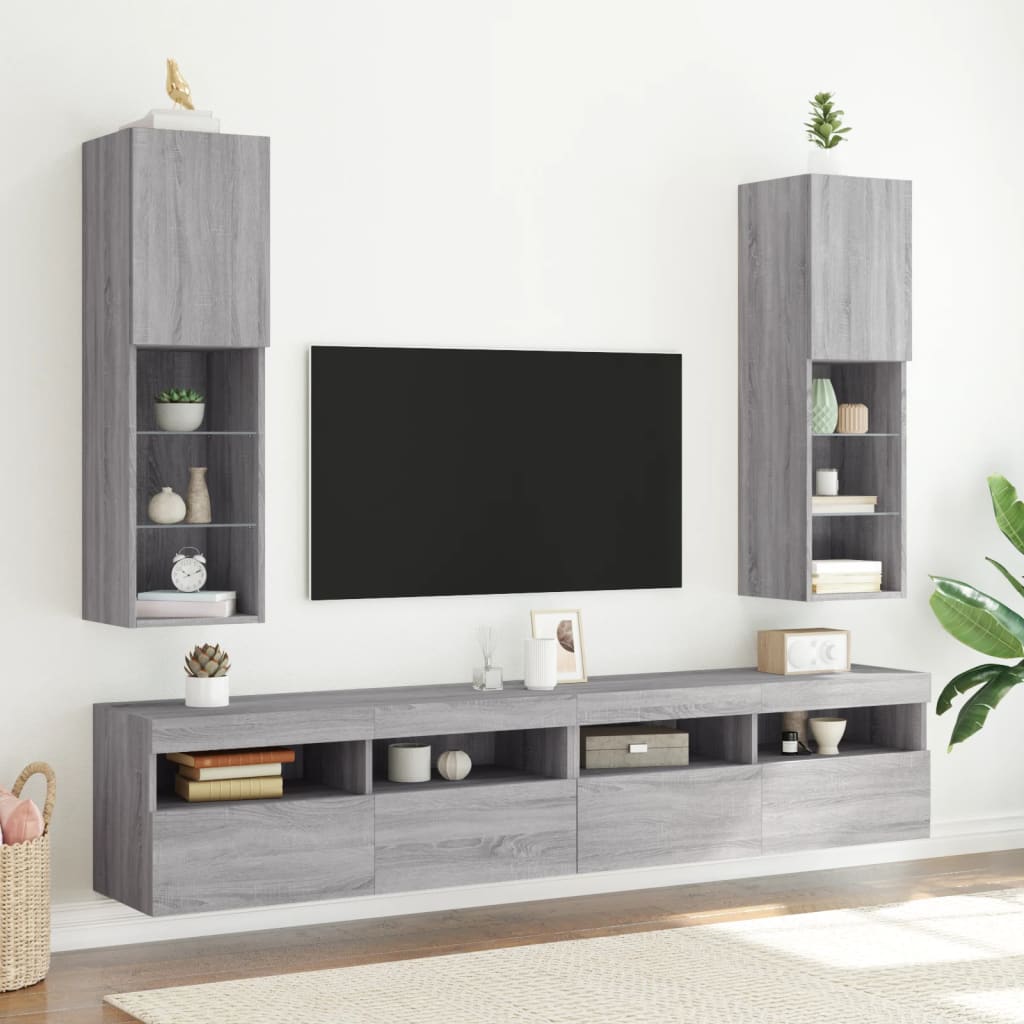Mobili Tv Con Luci Led 2 Pz 30,5X30X102 Cm