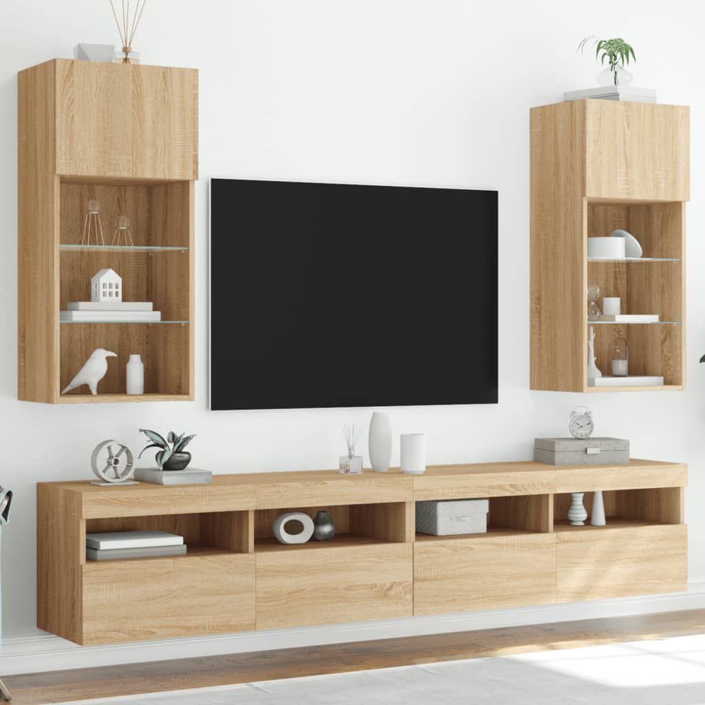 Mobili Tv Con Luci Led 2 Pz 30,5X30X102 Cm