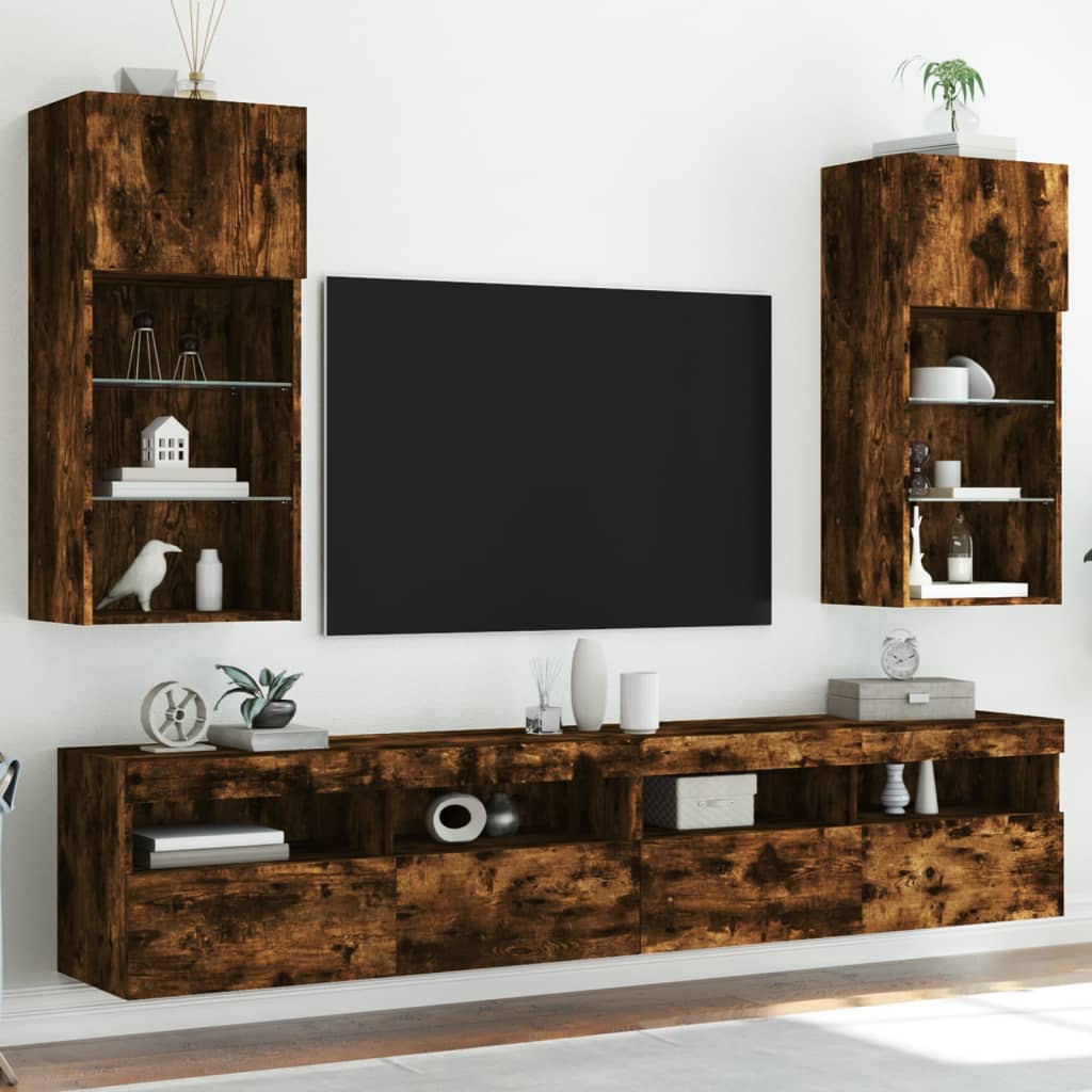 Mobili Tv Con Luci Led 2 Pz 30,5X30X102 Cm