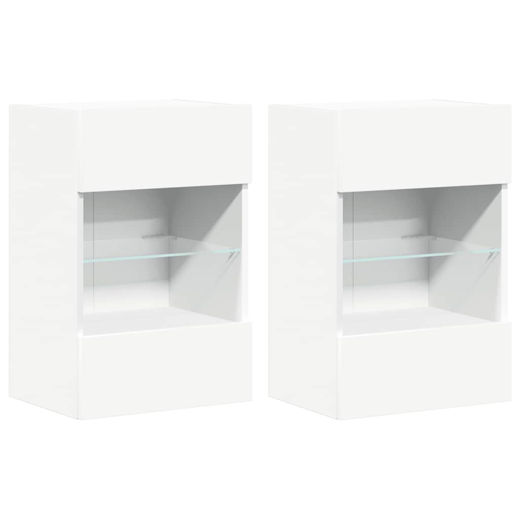 Mobili Da Parete Con Luci Led Per Tv 2Pz Bianchi 40X30X60,5 Cm Rovere Marrone