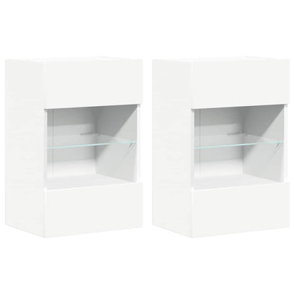 Mobili Da Parete Con Luci Led Per Tv 2Pz Bianchi 40X30X60,5 Cm Rovere Marrone
