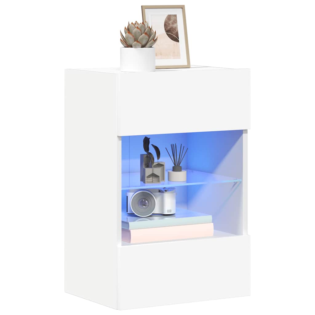 Mobili Da Parete Con Luci Led Per Tv 2Pz Bianchi 40X30X60,5 Cm Rovere Marrone