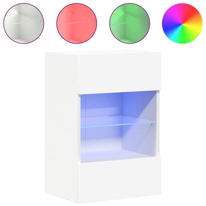 Mobili Da Parete Con Luci Led Per Tv 2Pz Bianchi 40X30X60,5 Cm Rovere Marrone