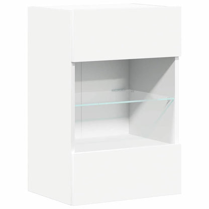 Mobili Da Parete Con Luci Led Per Tv 2Pz Bianchi 40X30X60,5 Cm Rovere Marrone
