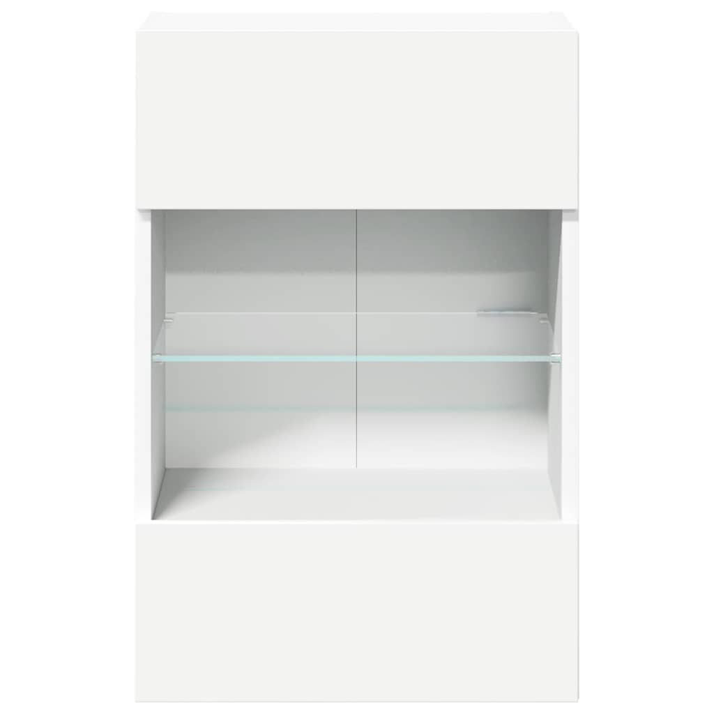Mobili Da Parete Con Luci Led Per Tv 2Pz Bianchi 40X30X60,5 Cm Rovere Marrone
