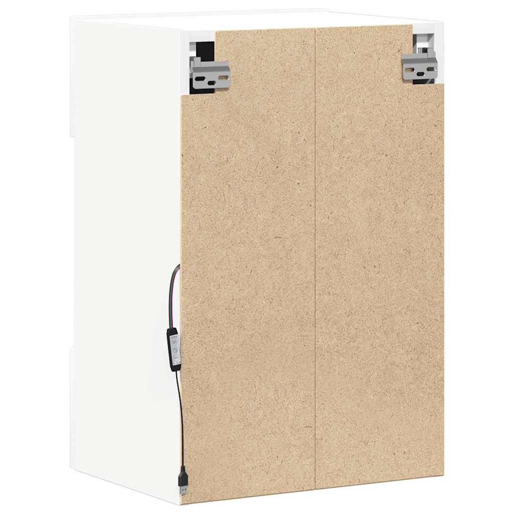 Mobili Da Parete Con Luci Led Per Tv 2Pz Bianchi 40X30X60,5 Cm Rovere Marrone