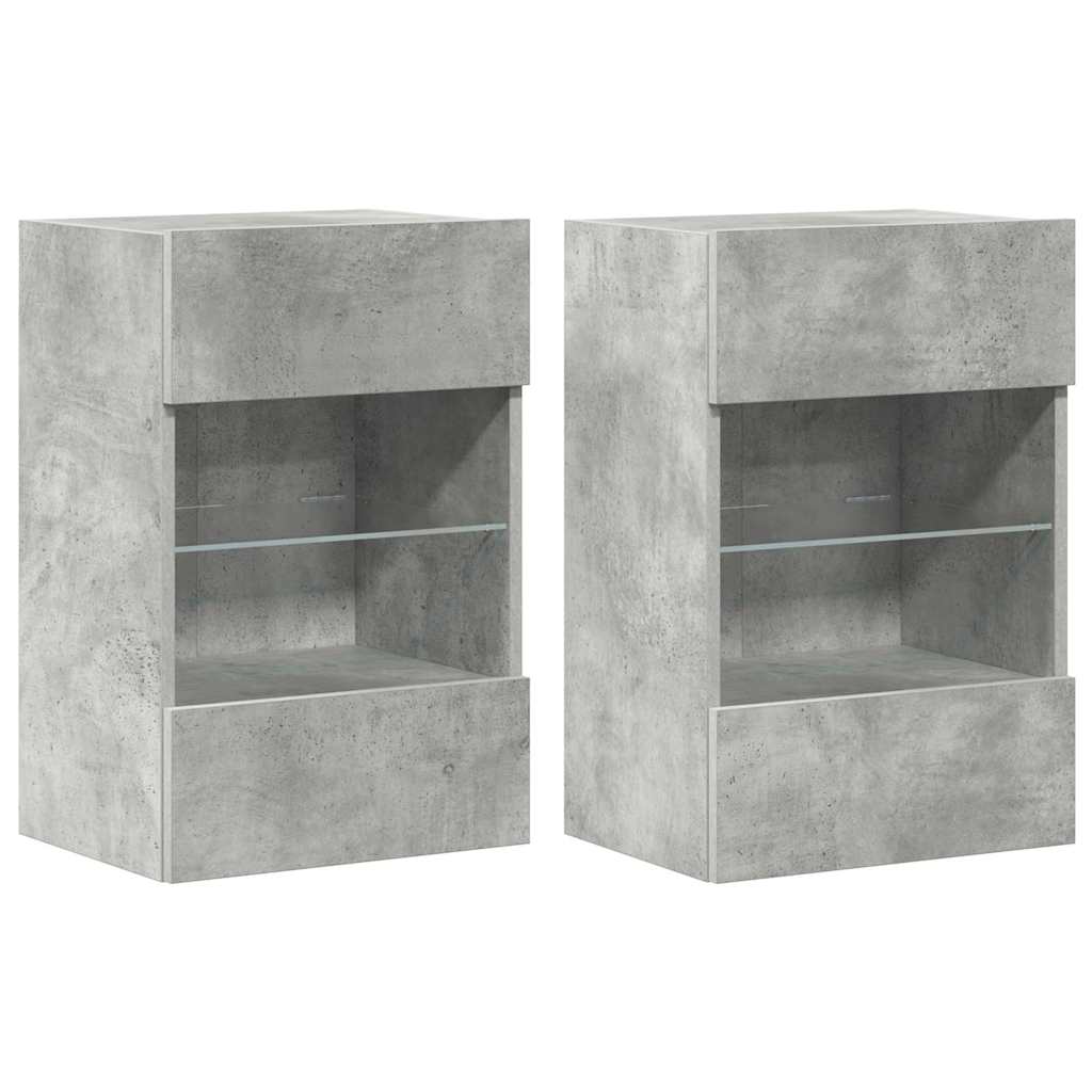 Mobili Da Parete Con Luci Led Per Tv 2Pz Grigio Cemento 40X30X60,5Cm Rovere Marrone