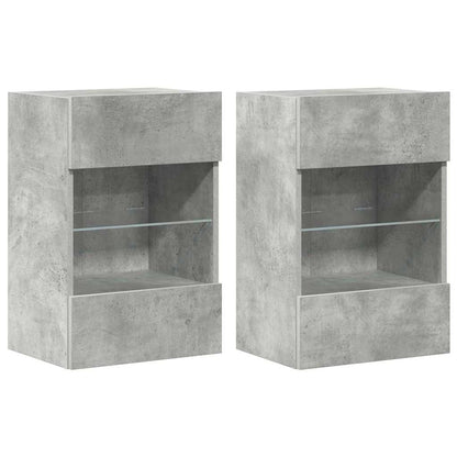 Mobili Da Parete Con Luci Led Per Tv 2Pz Grigio Cemento 40X30X60,5Cm Rovere Marrone