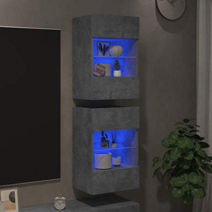 Mobili Da Parete Con Luci Led Per Tv 2Pz Grigio Cemento 40X30X60,5Cm Rovere Marrone