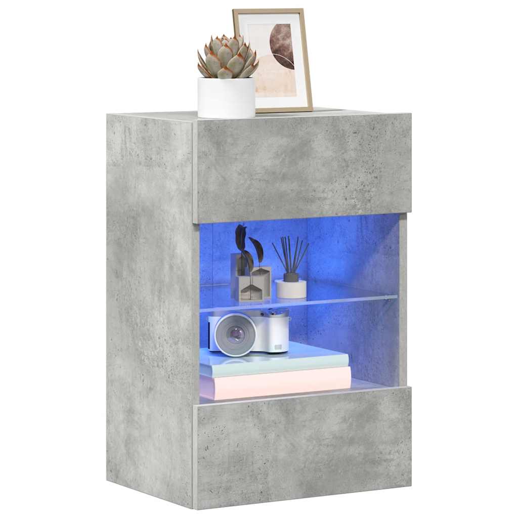 Mobili Da Parete Con Luci Led Per Tv 2Pz Grigio Cemento 40X30X60,5Cm Rovere Marrone