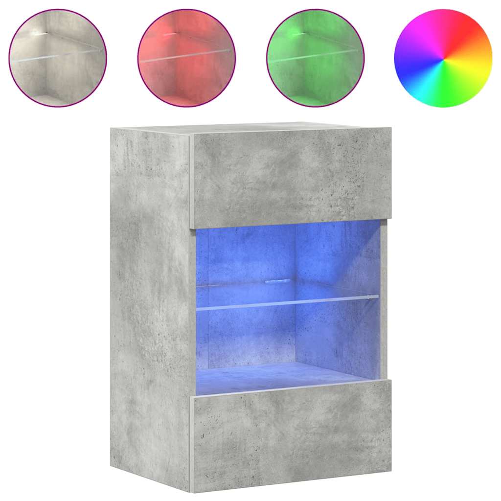 Mobili Da Parete Con Luci Led Per Tv 2Pz Grigio Cemento 40X30X60,5Cm Rovere Marrone
