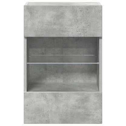 Mobili Da Parete Con Luci Led Per Tv 2Pz Grigio Cemento 40X30X60,5Cm Rovere Marrone