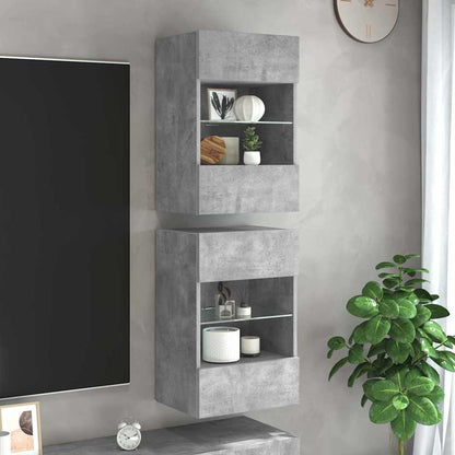 Mobili Da Parete Con Luci Led Per Tv 2Pz Grigio Cemento 40X30X60,5Cm Rovere Marrone