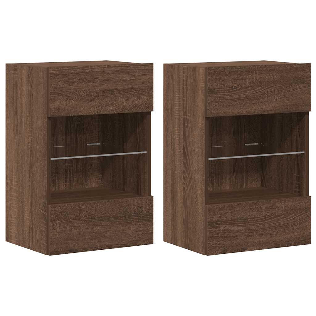Mobili Da Parete Con Luci Led Per Tv 2Pz Rovere Marrone 40X30X60,5Cm Rovere Marrone