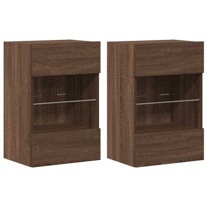 Mobili Da Parete Con Luci Led Per Tv 2Pz Rovere Marrone 40X30X60,5Cm Rovere Marrone