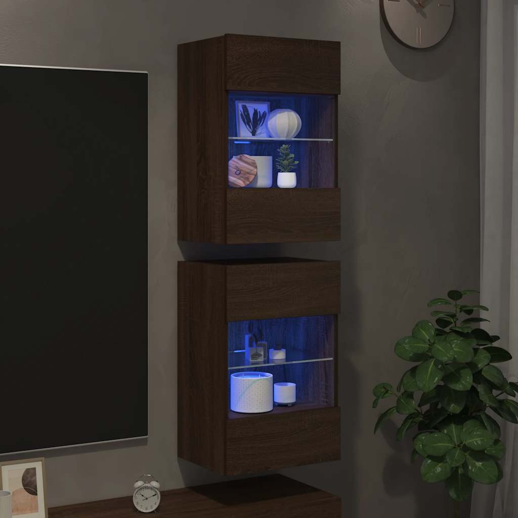 Mobili Da Parete Con Luci Led Per Tv 2Pz Rovere Marrone 40X30X60,5Cm Rovere Marrone