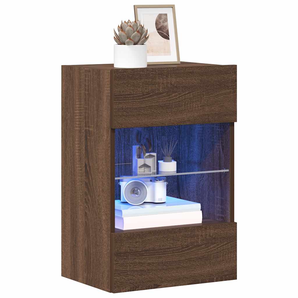 Mobili Da Parete Con Luci Led Per Tv 2Pz Rovere Marrone 40X30X60,5Cm Rovere Marrone